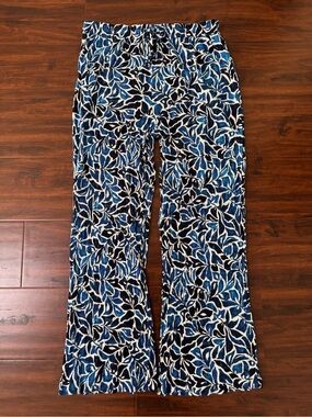 Robert Louis Women’s Wide Leg Pull On Pants Size P M Blue Leaf Print Bohemian